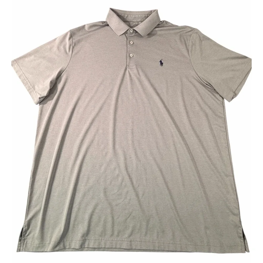 Polo Ralph Lauren Performance Polo Shirt Gray Short Sleeve XL Blue Pony